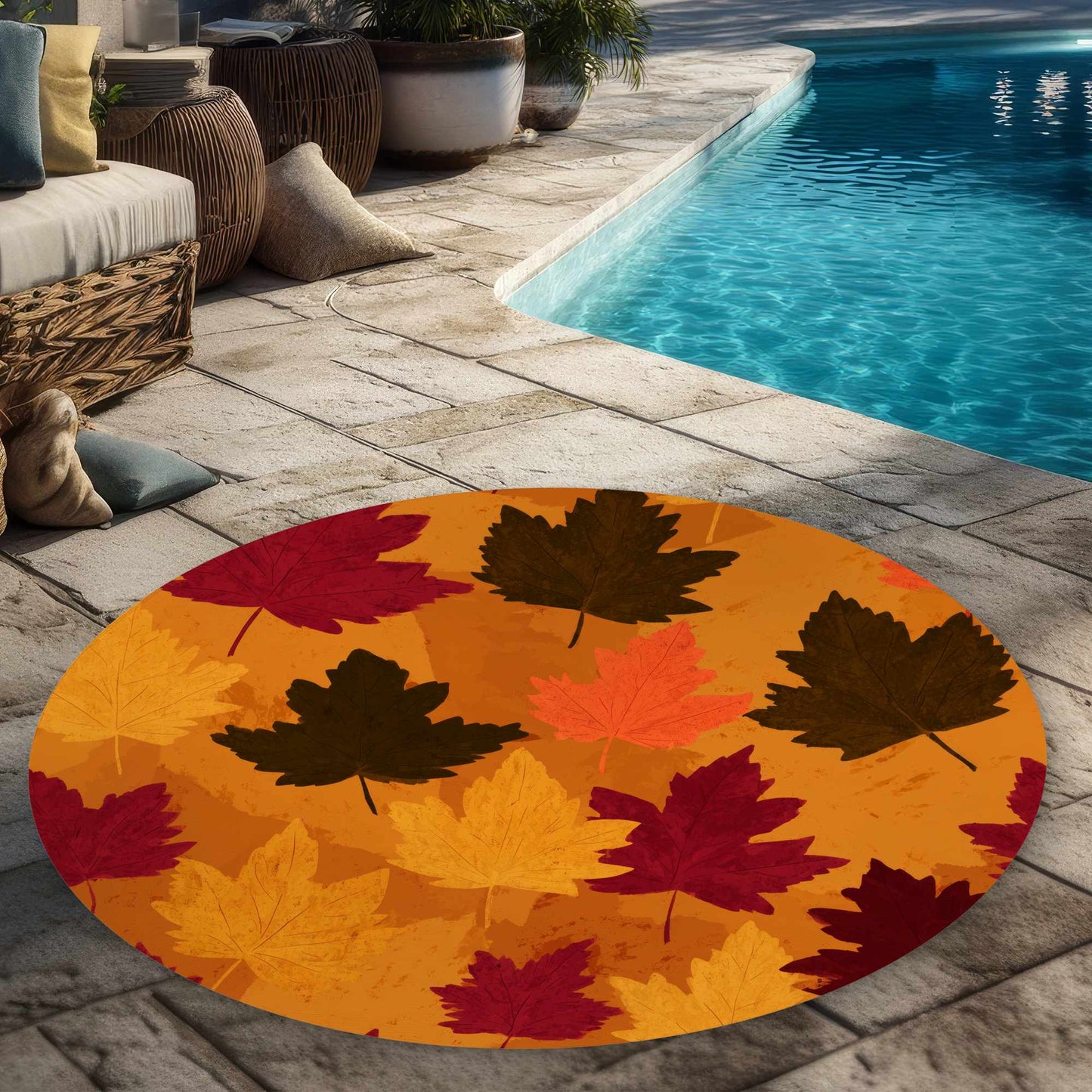 Tapis d'extérieur rond à motif de feuilles d'automne | Décoration intérieure chaleureuse