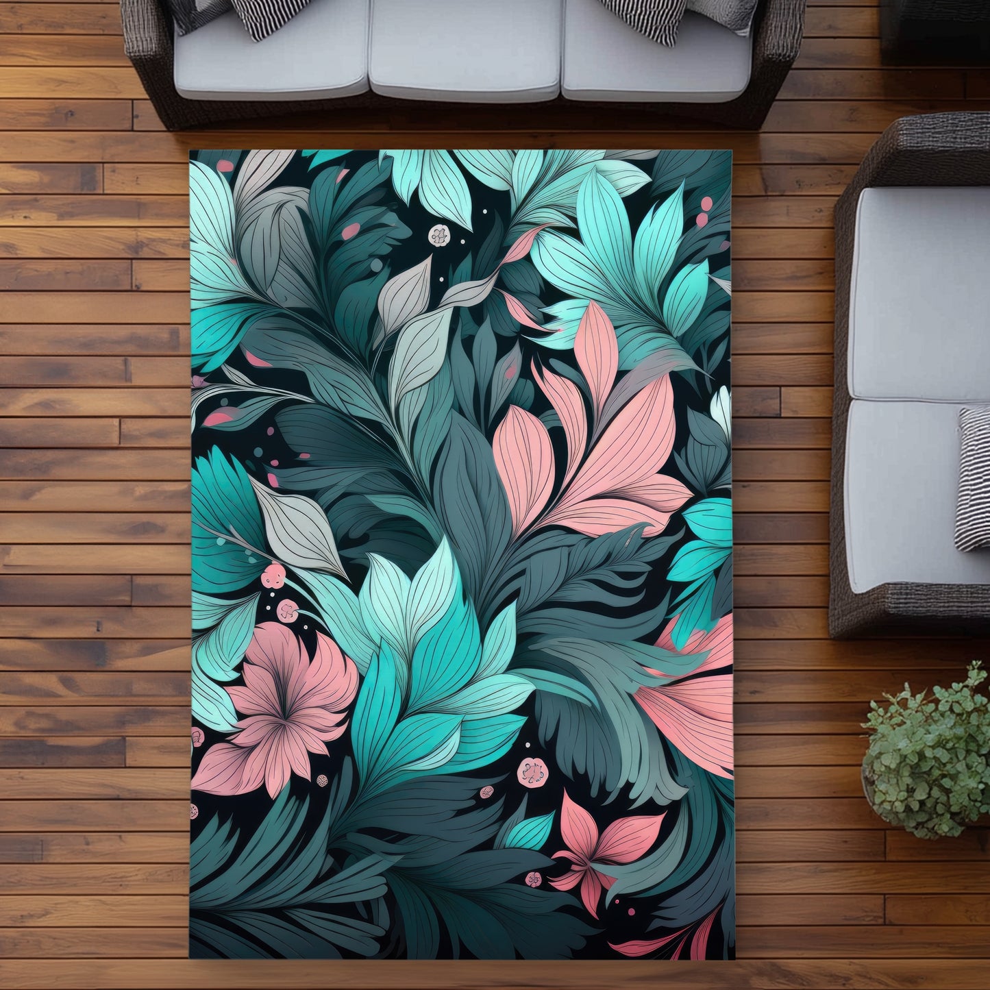 Neon Leaves - Turquoise Outdoor Area Rug for Home Decor