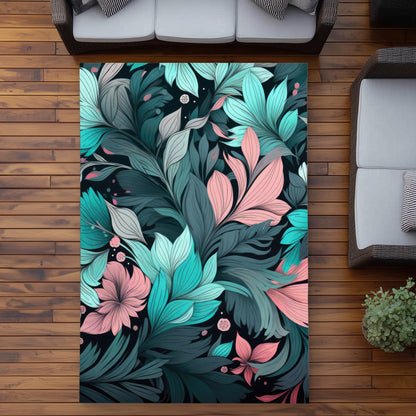 Neon Leaves - Turquoise Outdoor Area Rug for Home Decor