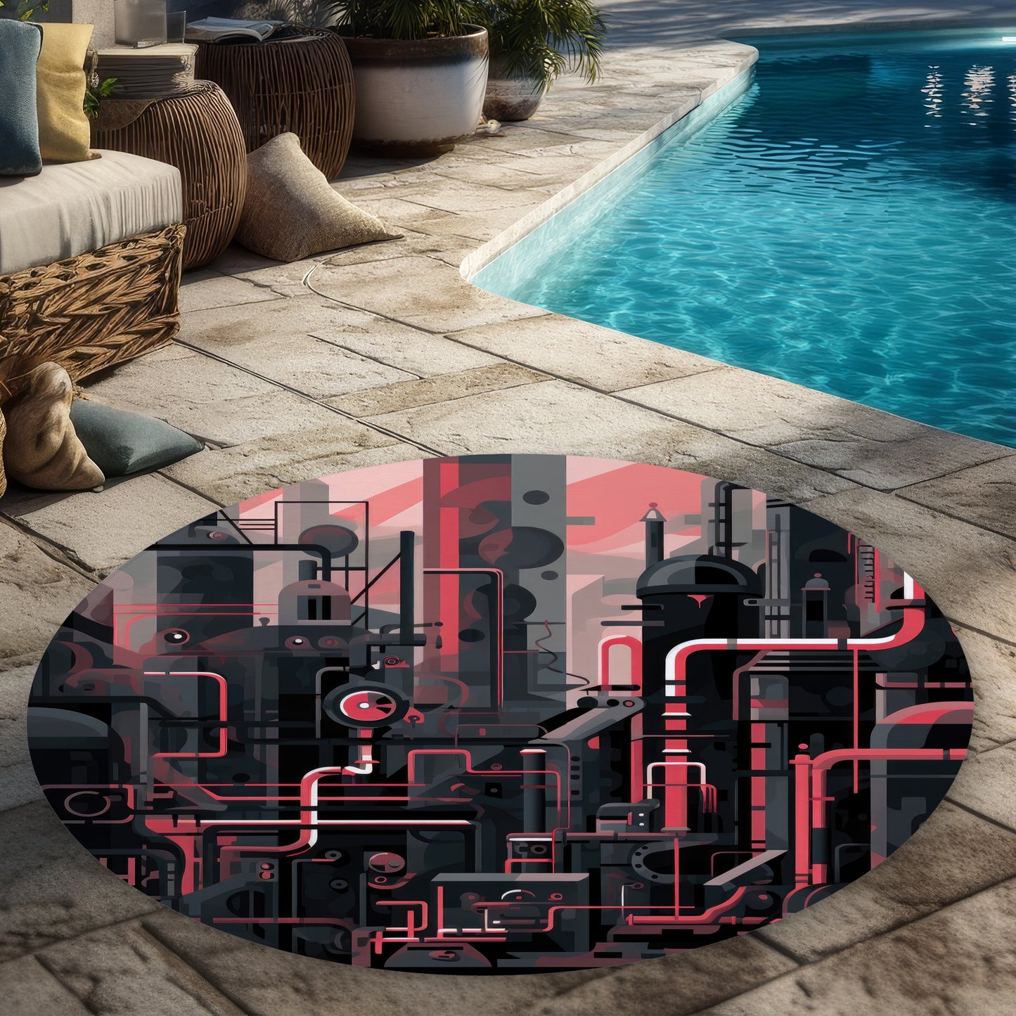Tapis d'extérieur rond Industrial Empire pour la décoration intérieure