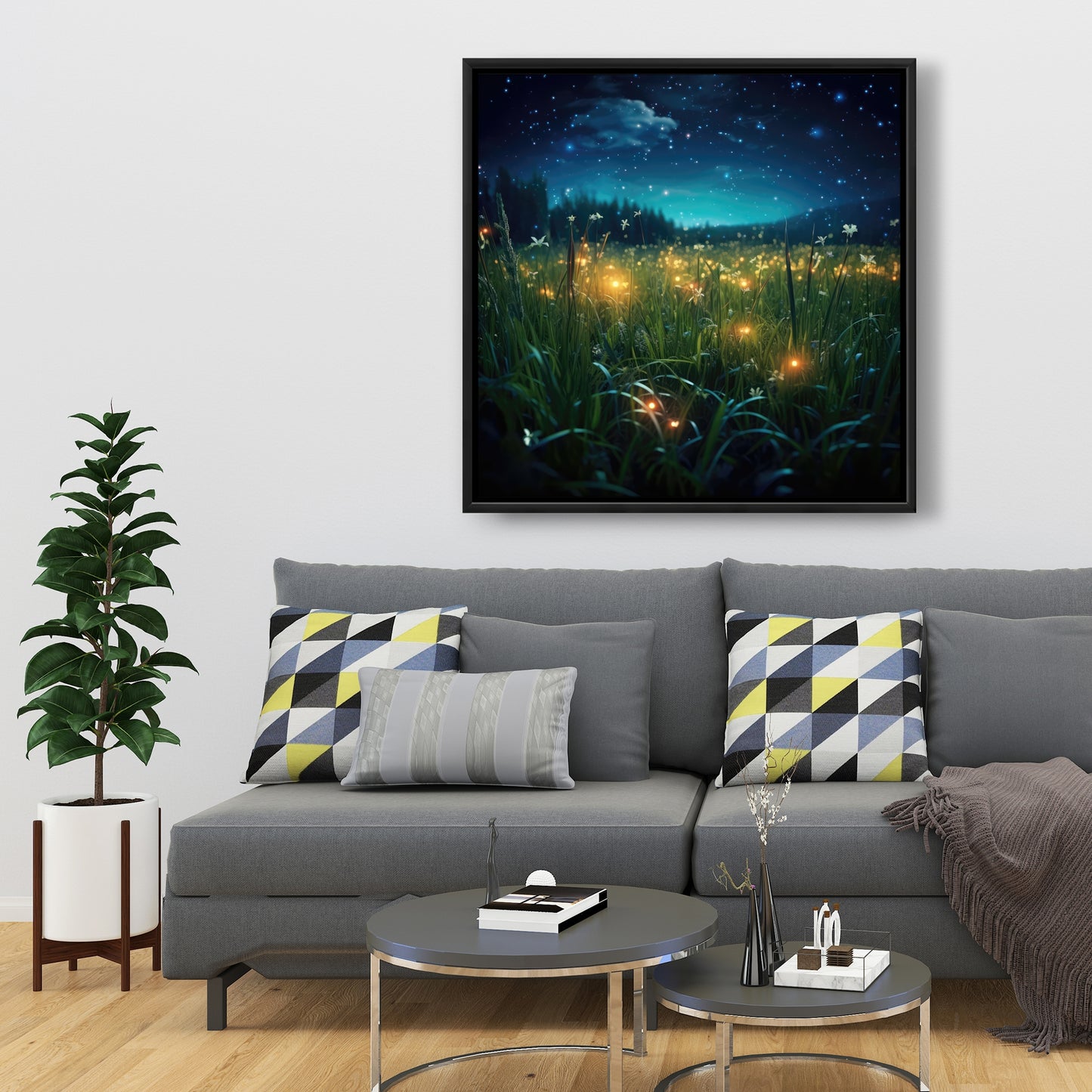 Fireflies at night - 36"x36" Framed canvas