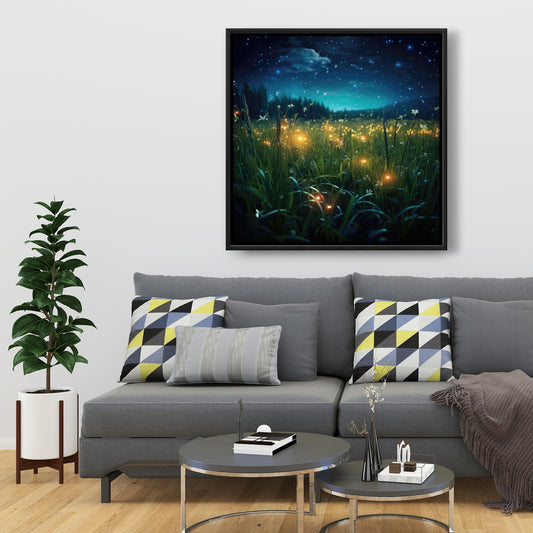 Fireflies at night - 36"x36" Framed canvas