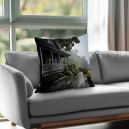 Coussin décoratif en sergé de polyester « Porche pluvieux » - Accessoire de décoration confortable pour la maison