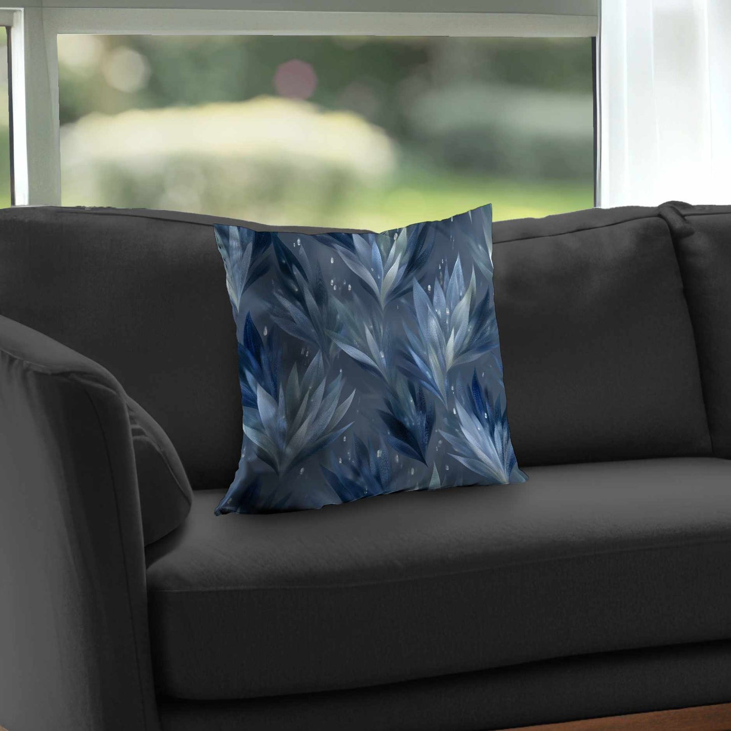 Coussin décoratif en sergé de polyester à motif feuilles glacées - Décoration élégante pour la maison