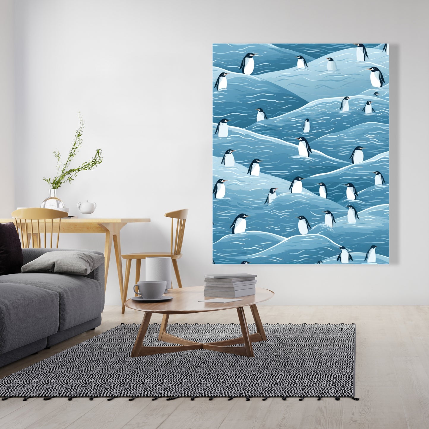 Penguins Wandering - Black Canvas Art for Home Decor