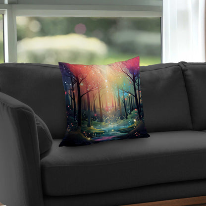 Magical forest Pink poly twill throw pillow | Home insert
