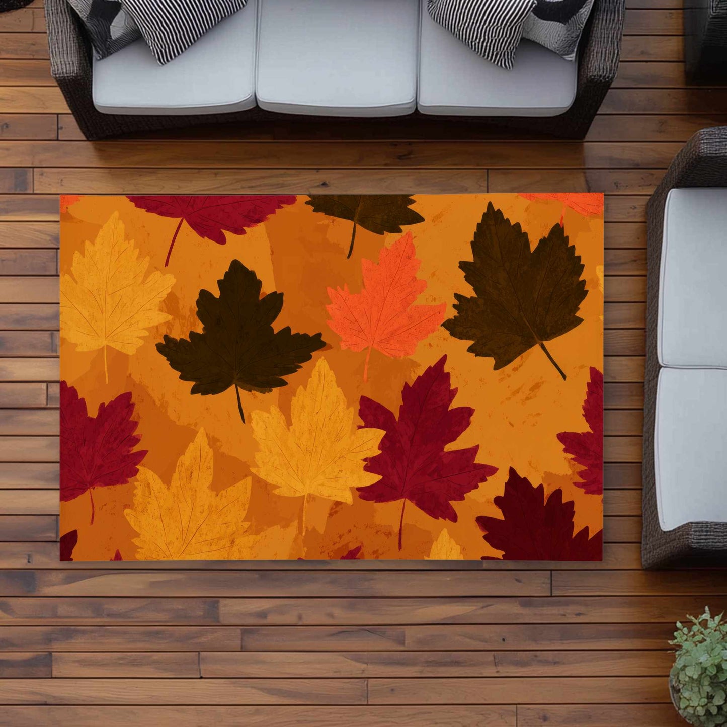 Tapis d'extérieur Feuilles aux reflets automnaux | Décoration intérieure chaleureuse