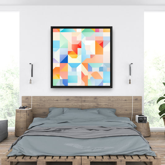 Geometric Cadence - Blue Framed Canvas for Home Decor