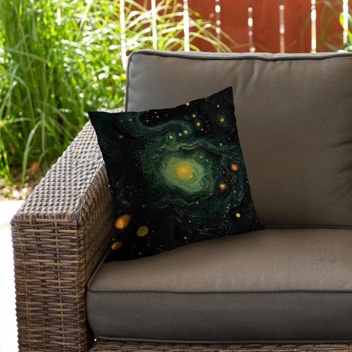 Illuminated in space - Throw pillow - Print on demand