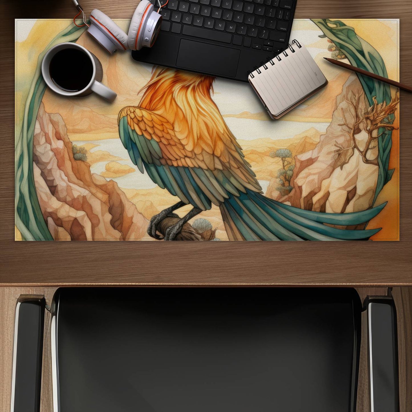 Perched bird - Desk mat - Print on demand