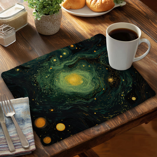 Illuminated in Space - Black Braided Polyester Placemat