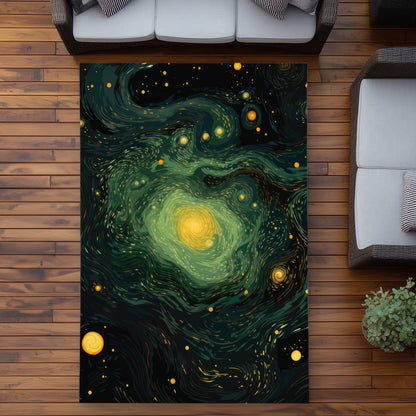 Illuminated in Space - Green Outdoor Area Rug for Home Decor
