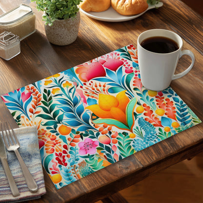 Flowing Flowers Green Polyester Placemat | Home Decor Essentials