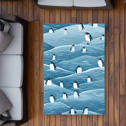 Penguins Wandering Outdoor Area Rug - White Home Decor