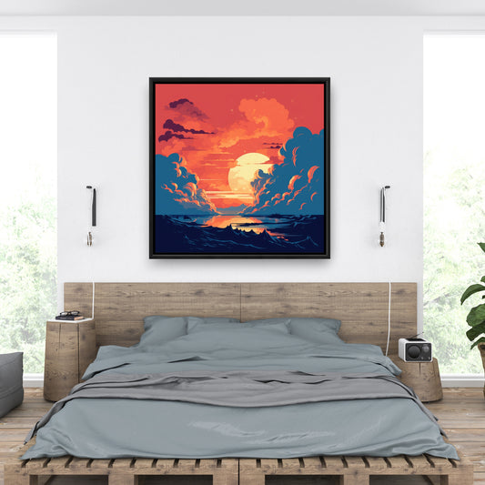 Orange and blue - 36"x36" Framed canvas