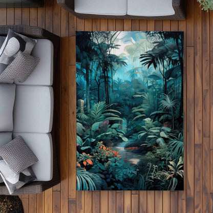 Deep in the jungle - Blue Outdoor Area Rug for Home Decor