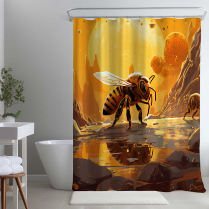Rideau de douche Bee World | Décoration de salle de bain
