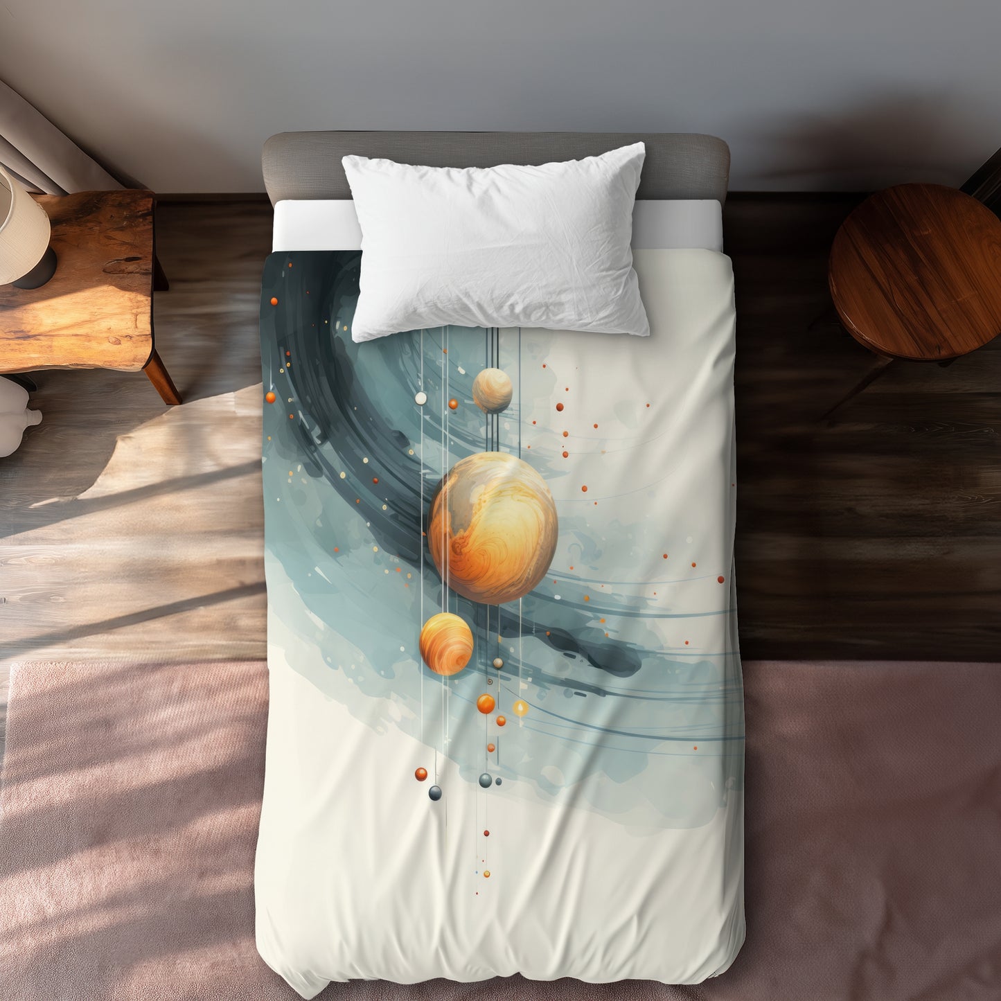 Housse de couette planètes suspendues | Parure de lit déco spatiale