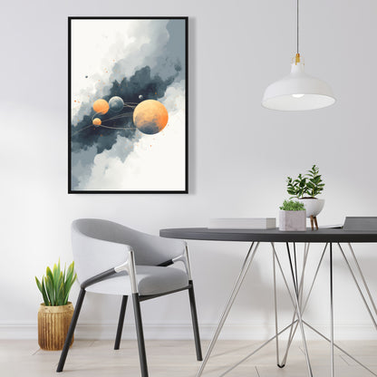 Circle of Planets - Orange Framed Canvas for Home Decor