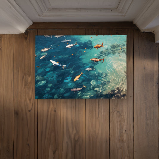 Swim Ahead Blue Indoor Outdoor Door Mat | Home Decor Accessory