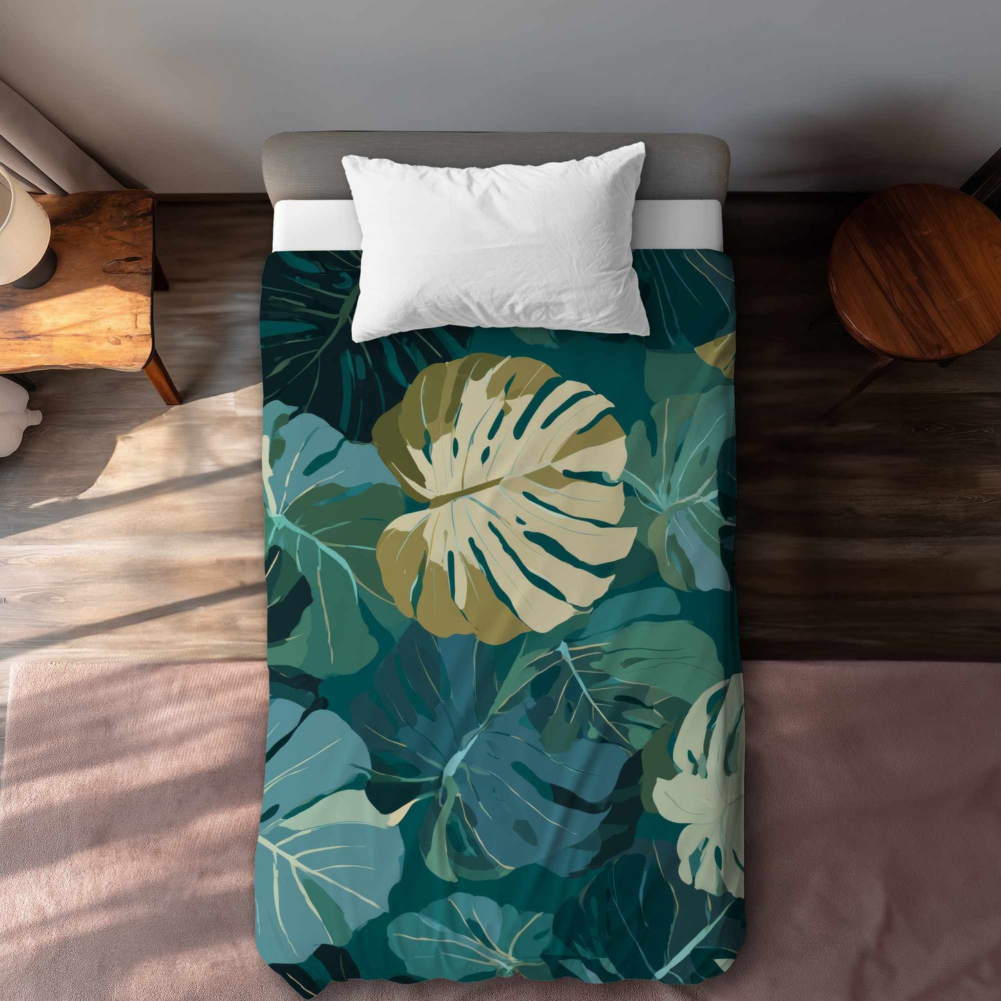Housse de couette à motif de feuilles tropicales | Linge de lit élégant pour la maison