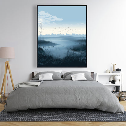 Evening Marsh - Gray Framed Canvas Art for Home Decor