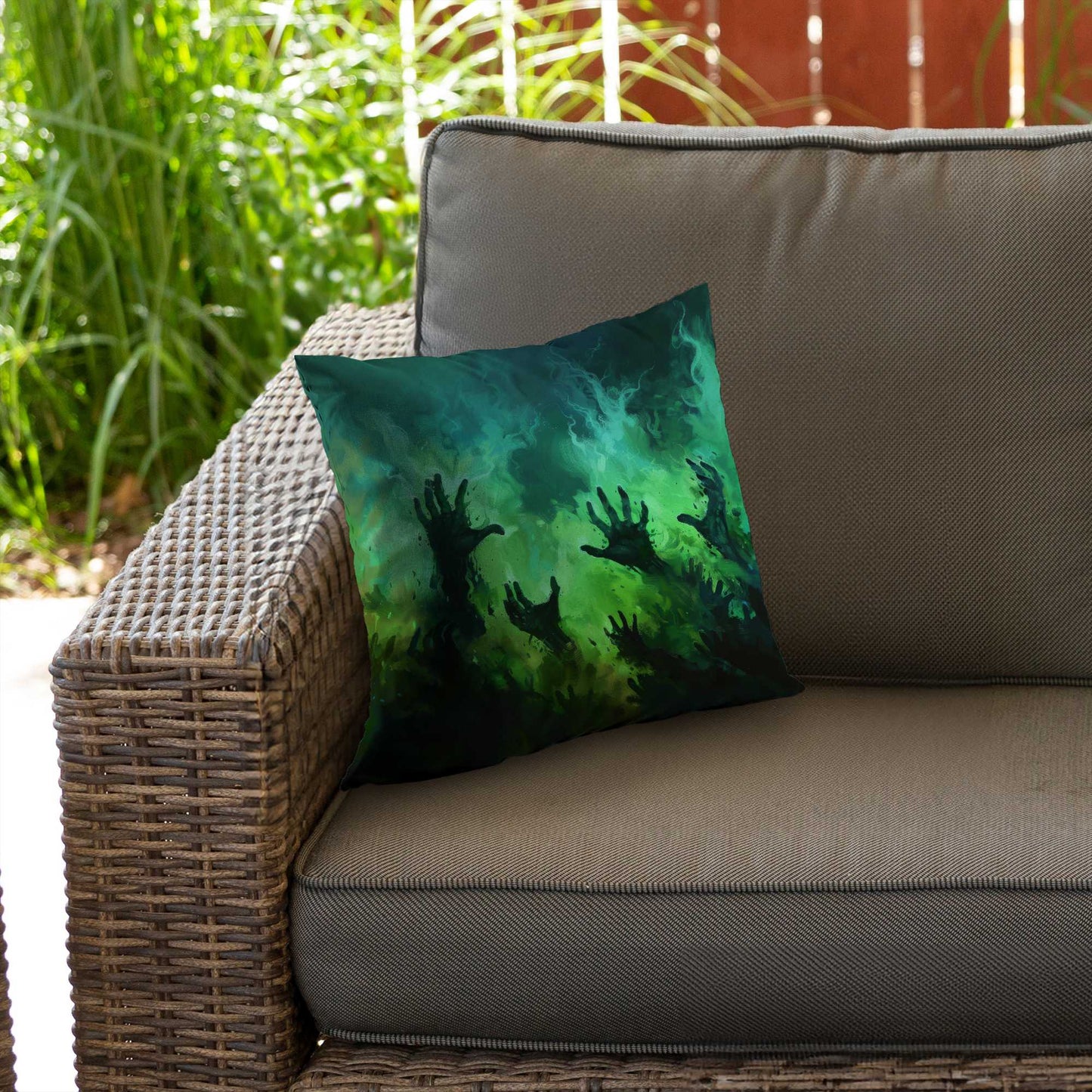 Coussin décoratif en sergé de polyester « Mains du désespoir » | Accessoire de décoration intérieure