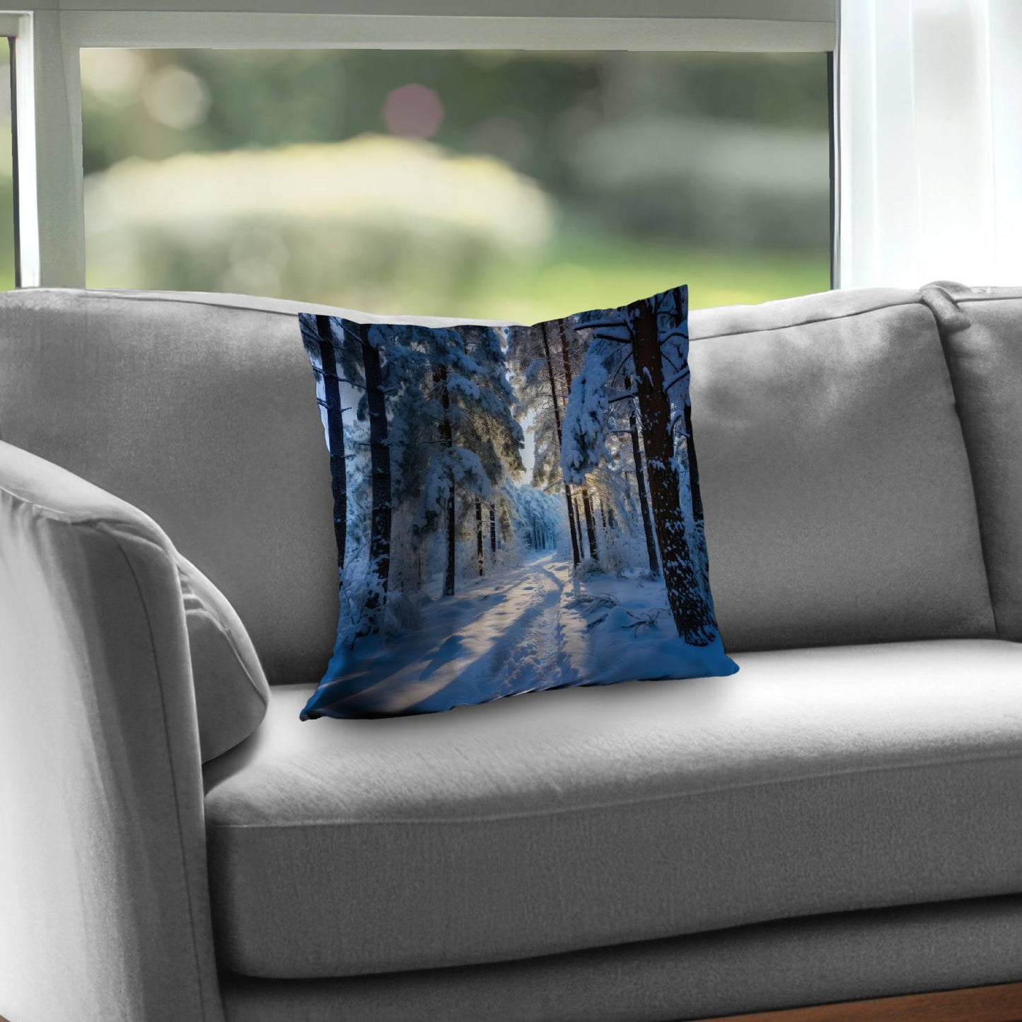 Coussin décoratif en sergé de polyester « Chemin enneigé » - Accessoire de décoration confortable pour la maison