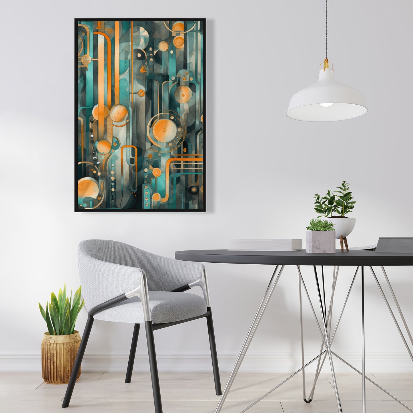 Astrological Machinery - Orange Framed Canvas for Home Decor