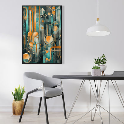 Astrological Machinery - Orange Framed Canvas for Home Decor