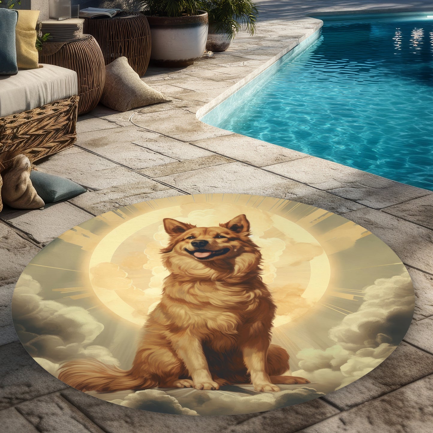 Tapis d'extérieur rond « Man's Best Angel » pour la décoration intérieure