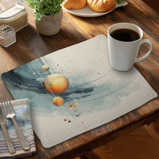 Hanging Planets Orange Braided Polyester Placemat | Home Decor