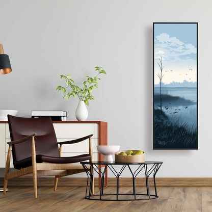 Evening Marsh - Gray Framed Canvas Art for Home Decor