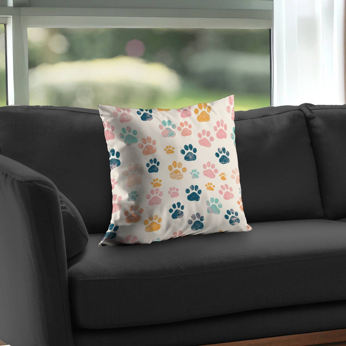 Cute Paws Orange Poly Twill Throw Pillow - Home Decor Insert