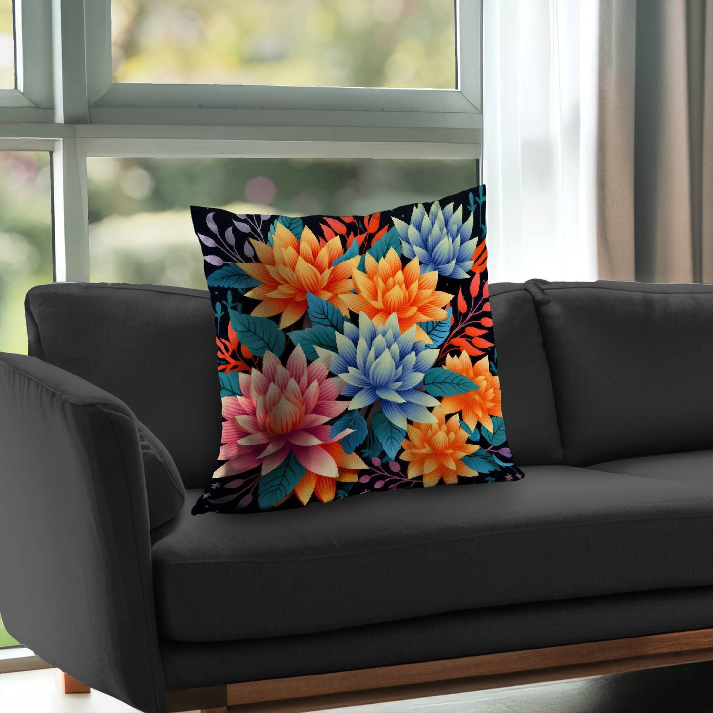 Coussin décoratif en sergé de polyester à motif bouquet de couleurs - Accessoire de décoration intérieure