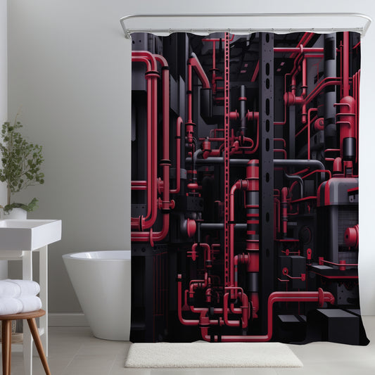 Machinery Red Shower Curtain for Stylish Home Decor | Buy Now