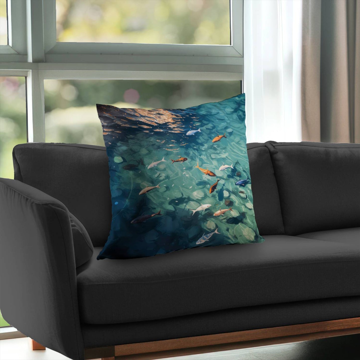 Garniture de coussin en sergé de polyester bleu Caustic Fish