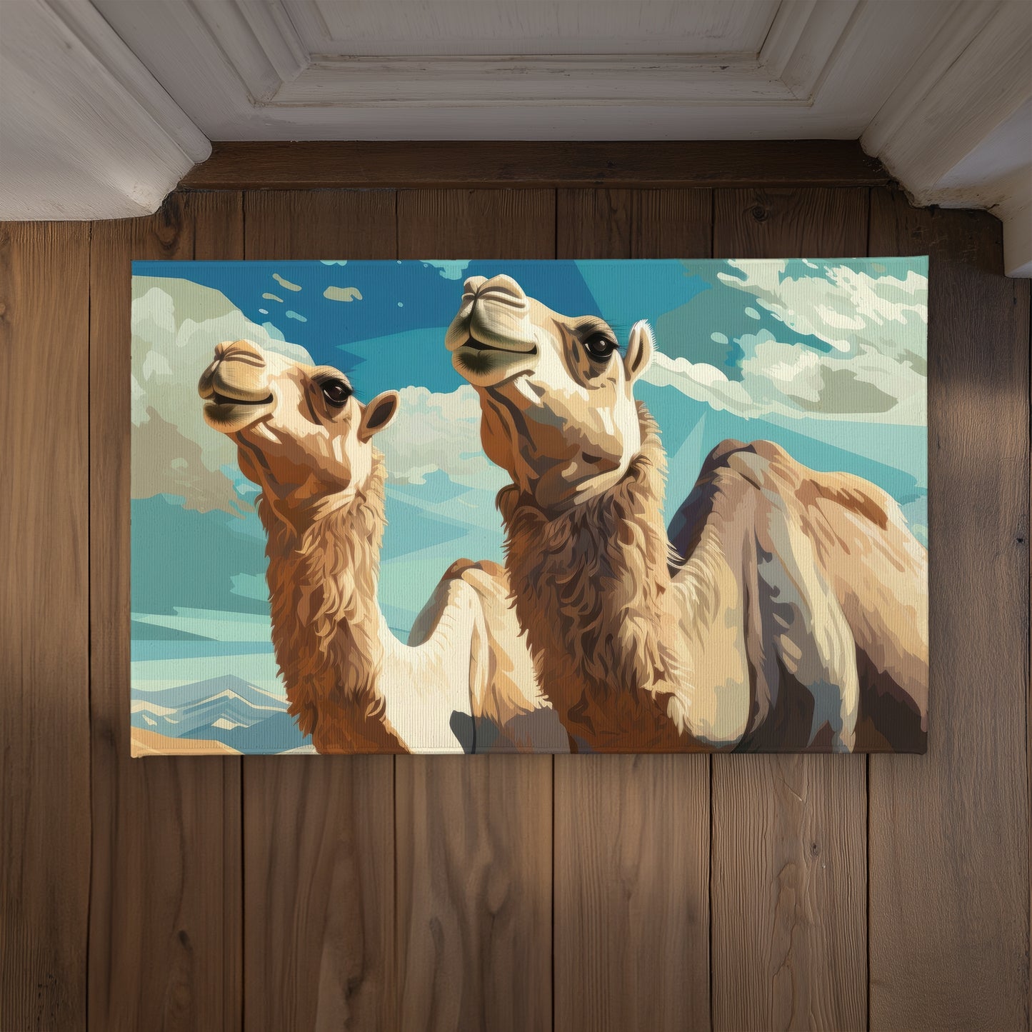 Camels Looking Up - Blue Indoor/Outdoor Door Mat