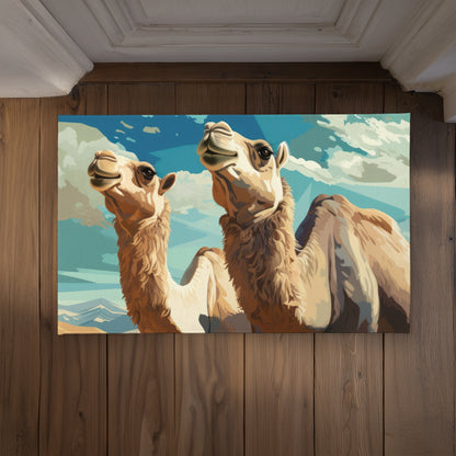 Camels Looking Up - Blue Indoor/Outdoor Door Mat
