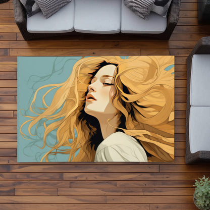 Flowing Hair Blue Outdoor Area Rug | Stylish Home Decor