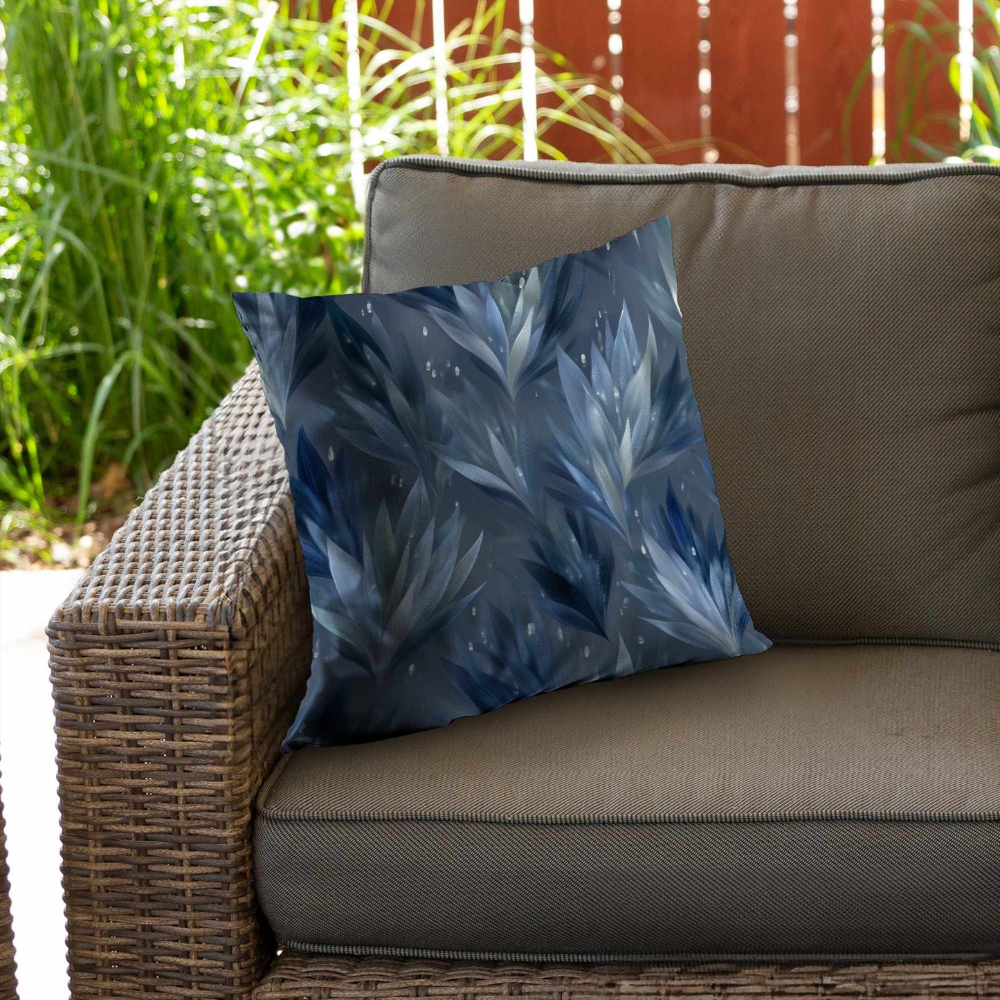 Coussin décoratif en sergé de polyester à motif feuilles glacées - Décoration élégante pour la maison
