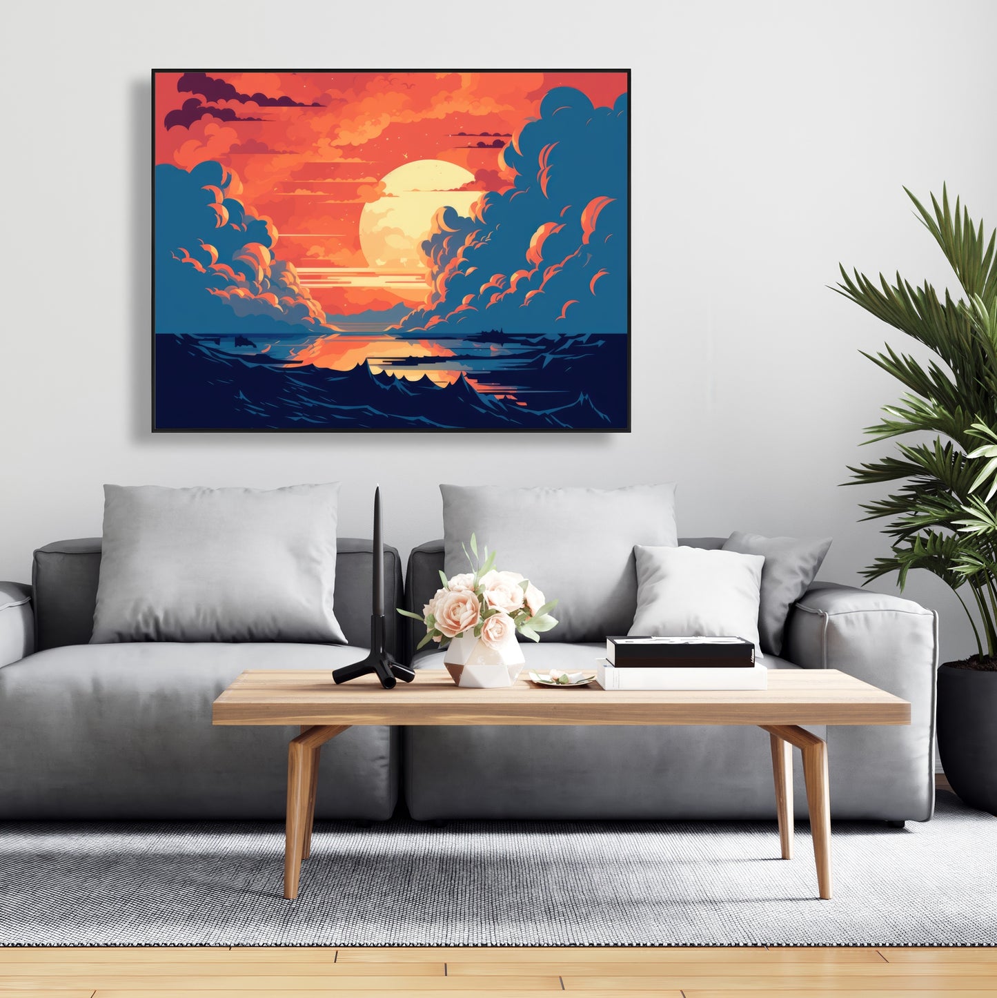 Orange and blue - 36"x36" Framed canvas