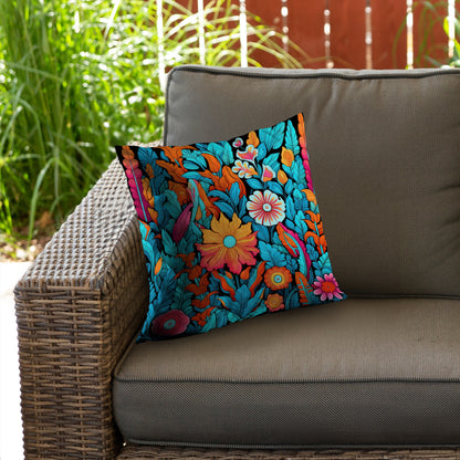 Floral Hues Black Poly Twill Throw Pillow - Home Decor Insert