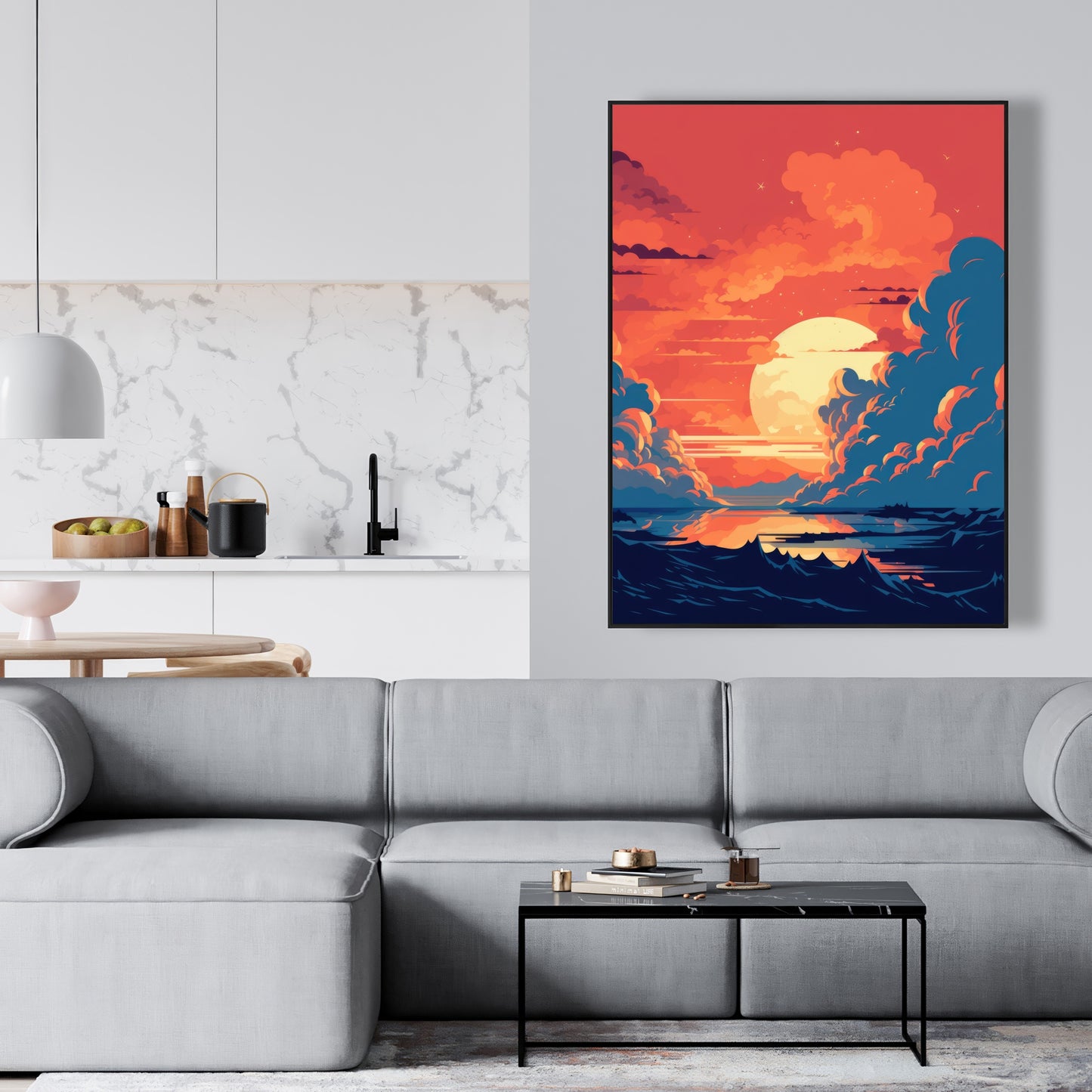 Orange and blue - 36"x36" Framed canvas