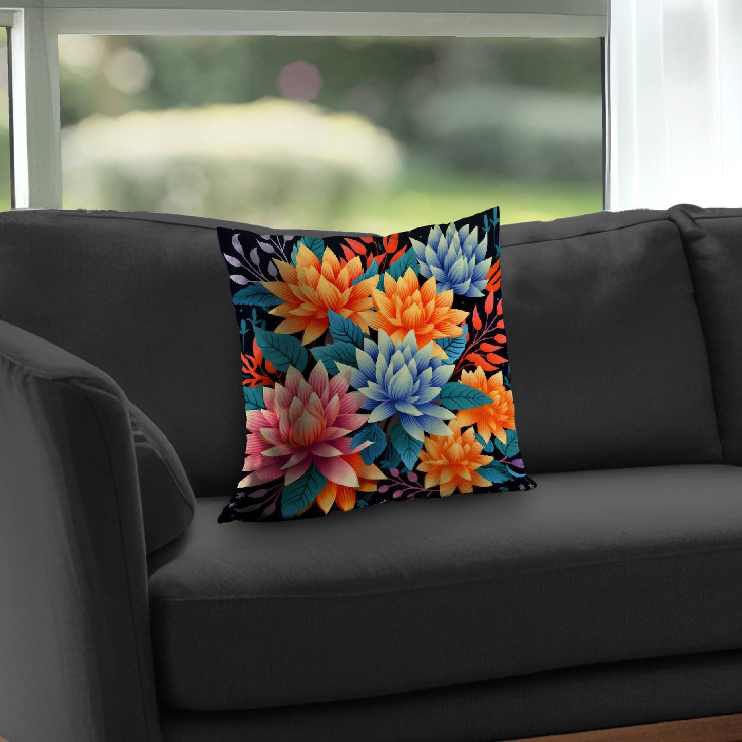 Coussin décoratif en sergé de polyester à motif bouquet de couleurs - Accessoire de décoration intérieure