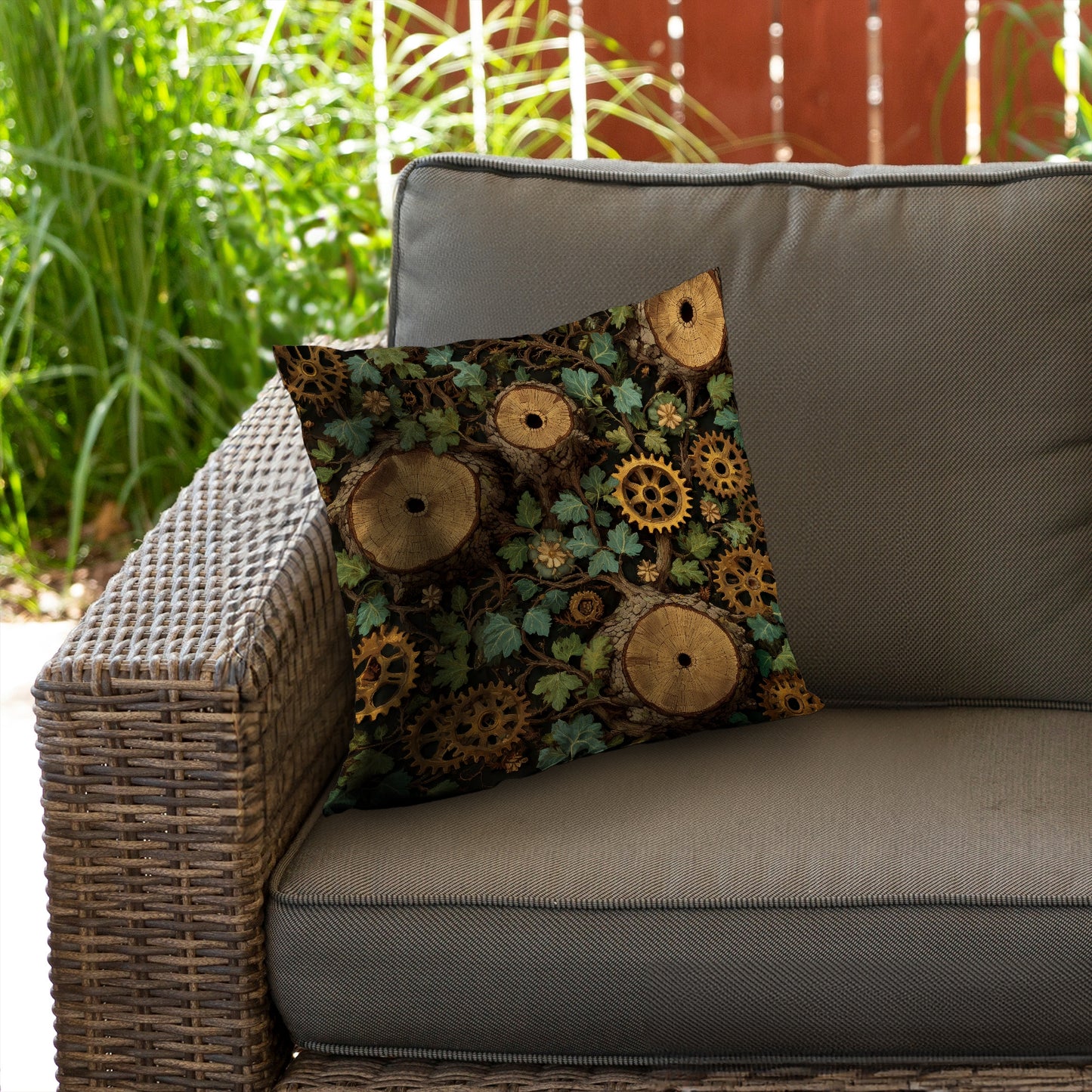 Hiding Gears Poly Twill Throw Pillow | Stylish Home Decor