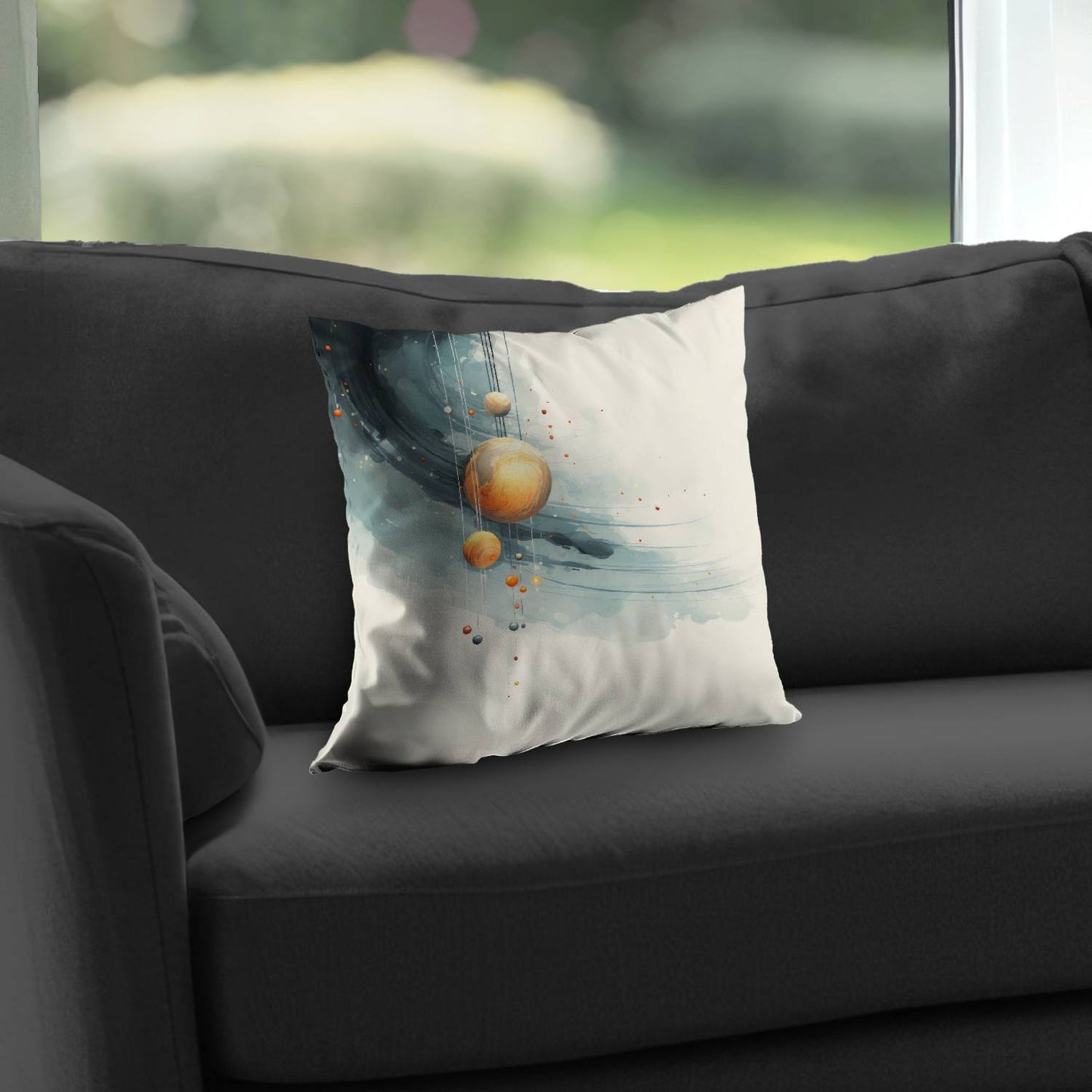 Hanging planets - Throw pillow - Print on demand