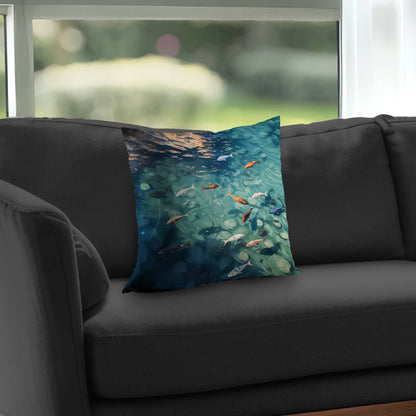 Garniture de coussin en sergé de polyester bleu Caustic Fish