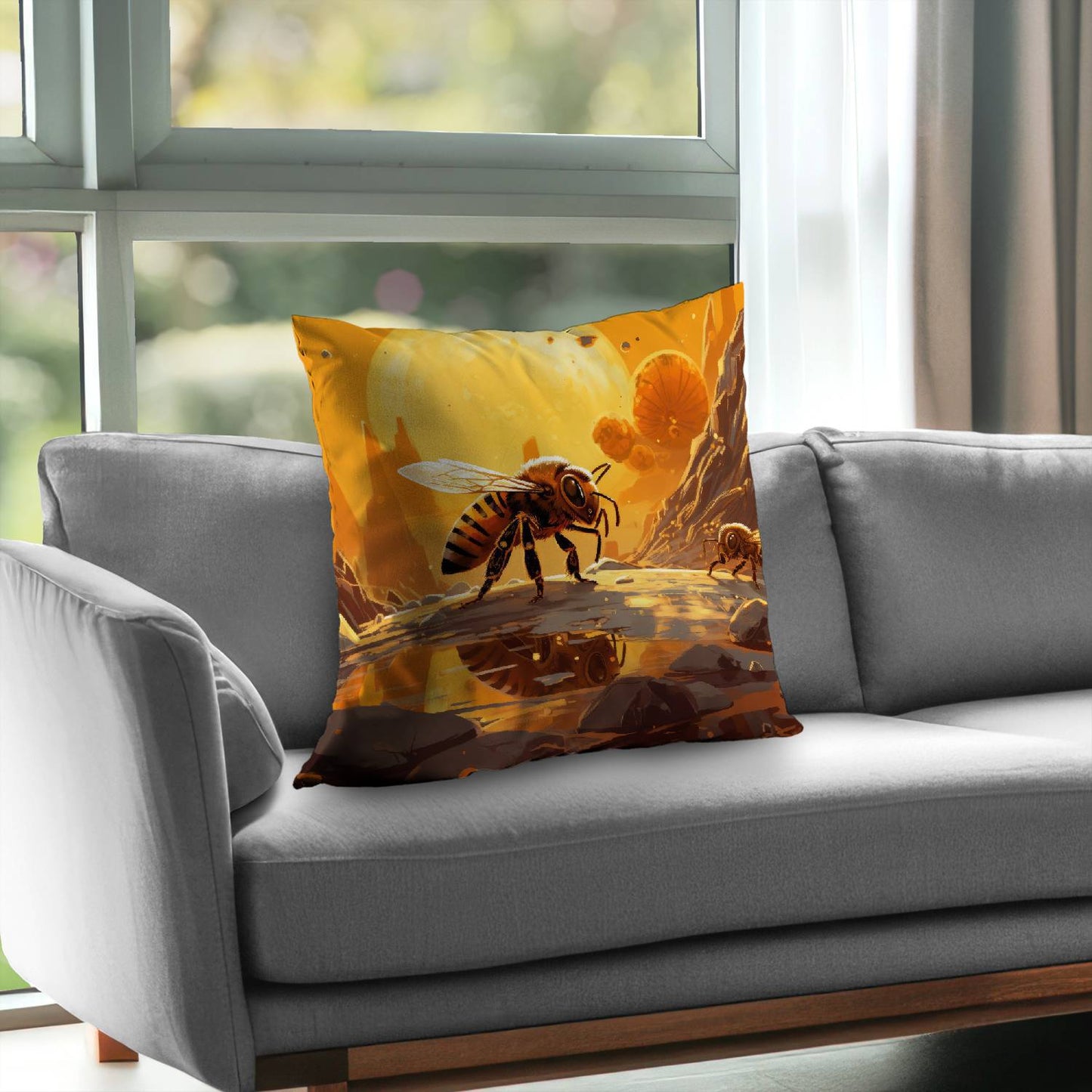 Bee World Poly Twill Throw Pillow - Home Decor Accent Pillow