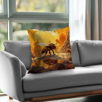 Bee World Poly Twill Throw Pillow - Home Decor Accent Pillow